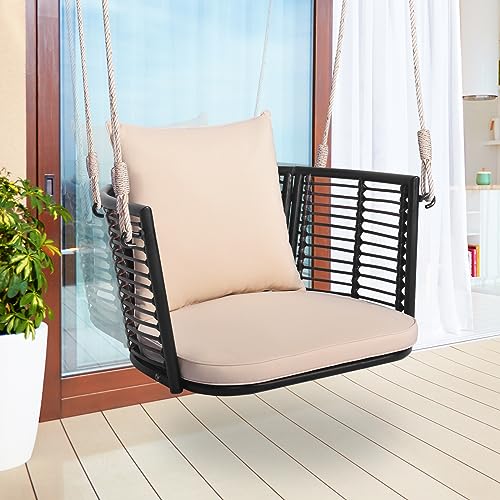 Image of Tangkula Outdoor Hanging Porch Swing with Cushions, Single Person, Beige