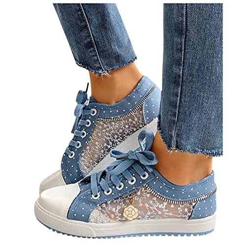Hbeylia Lace Fashion Sneakers For Women Girls Breathable Anti Slip Mesh Low Top Canvas Shoes Casual Lace Up Play Sneakers Walking Shoes For Summer Autumn Running Outdoor Sport Travel