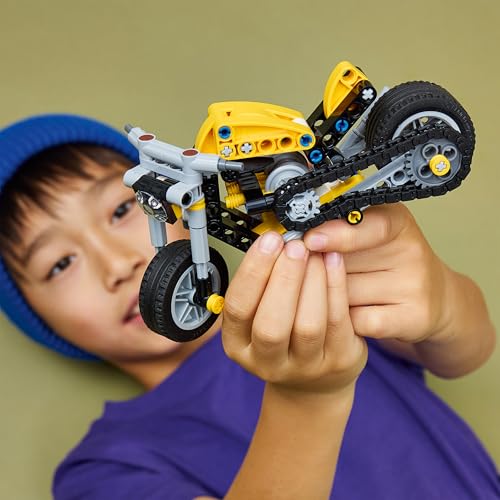 Image of LEGO Technic Yellow Motorcycle - Toy Building Set - Vehicle with Steering and Engine - 42225