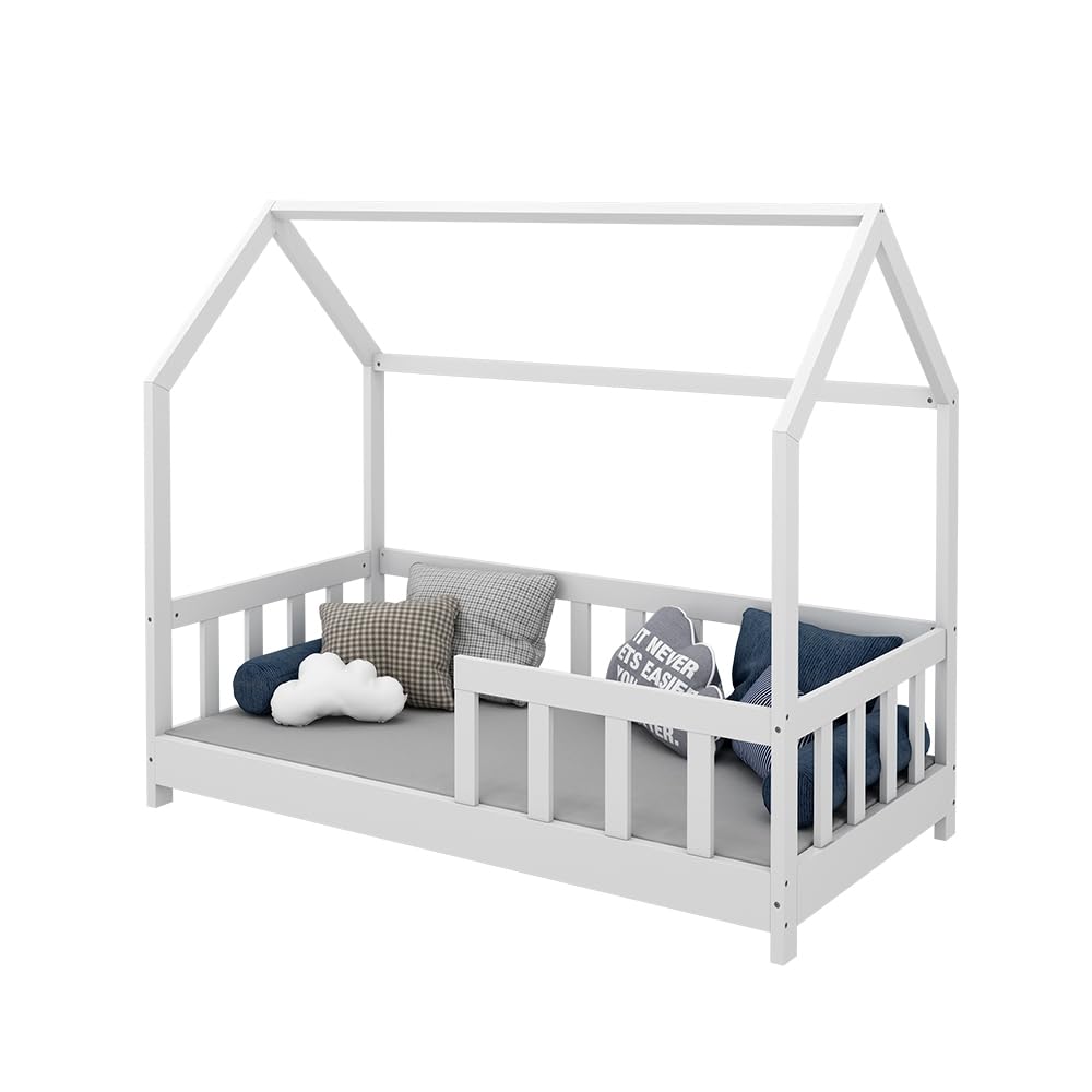 VitaliSpa Cama en Forma de casa Michelle, Blanco, 70x140 cm | con protección anticaída, apto para colchones de 70x140 cm, combinable con accesorios