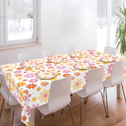 Image of Groovy Party Supplies Daisy Groovy Tableware Set Serves 24 Include Boho Daisy Tablecloth Hippie Tableware Set for Boho Hippie Retro Birthday Baby Shower Party Decor