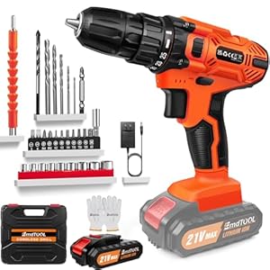 21V Cordless Drill, Electric Power Drill Set with Battery & Charger, 3/8” Keyless Chuck, 2 Variable Speeds, 398 In-lb Torque and 25+1 Position and 29pcs Drill/Driver Bits & LED Electric Drill Set