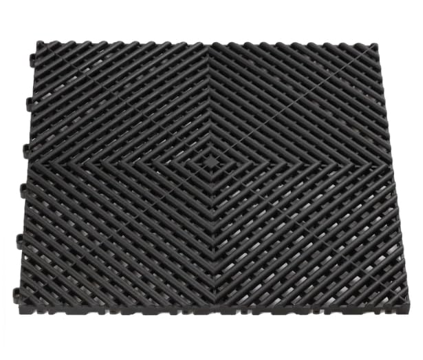 Carreaux de sol durables et ventilés et très résistants pour garage, sauna, chapiteau, atelier, camping – Canaux de drainage – Noir, 25 dalles