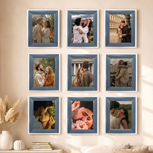 Image of Art Street Luxury Photo Frame for living room, Modern Step Design Photo Frames for Photograph, Art Work, Kids Room Set of 9 (8x10 Inch, Blue)