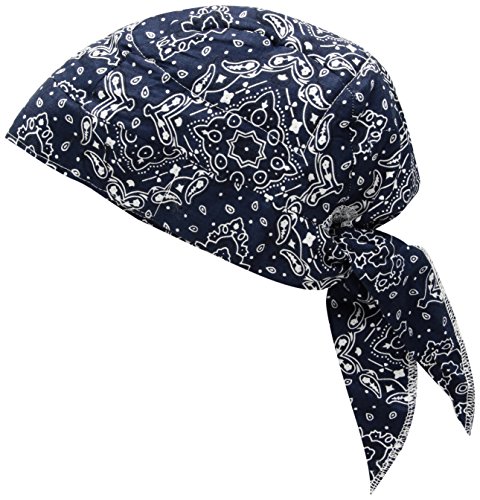 JellyBeadZ Brand Water Bead Hydrating, Cooling Doo Rag, Head Scarf Cap - Navy Blue Bandana Pattern