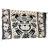 Canga Praia Étnico, Preto e Bege, Estampa Floral Geométrica, Estilo Boho Farmmy, com Franjas