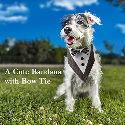 Dog Bandana Costume Suit With Bow Tie Clothes Tuxedo Attire Birthday Graduation Wedding Halloween Party Favors (Brown) #TOP4