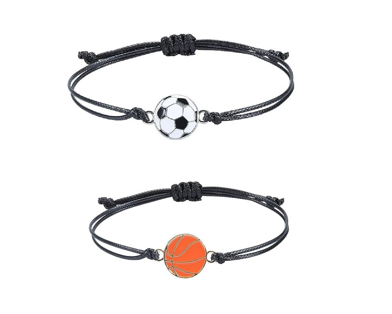 El Regalo 2 PCs Sports Ball Unisex Adjustable Bracelets Set for Kids/Girls/Boys/Teens/Men/Women - Basket Ball, Football, Baseball