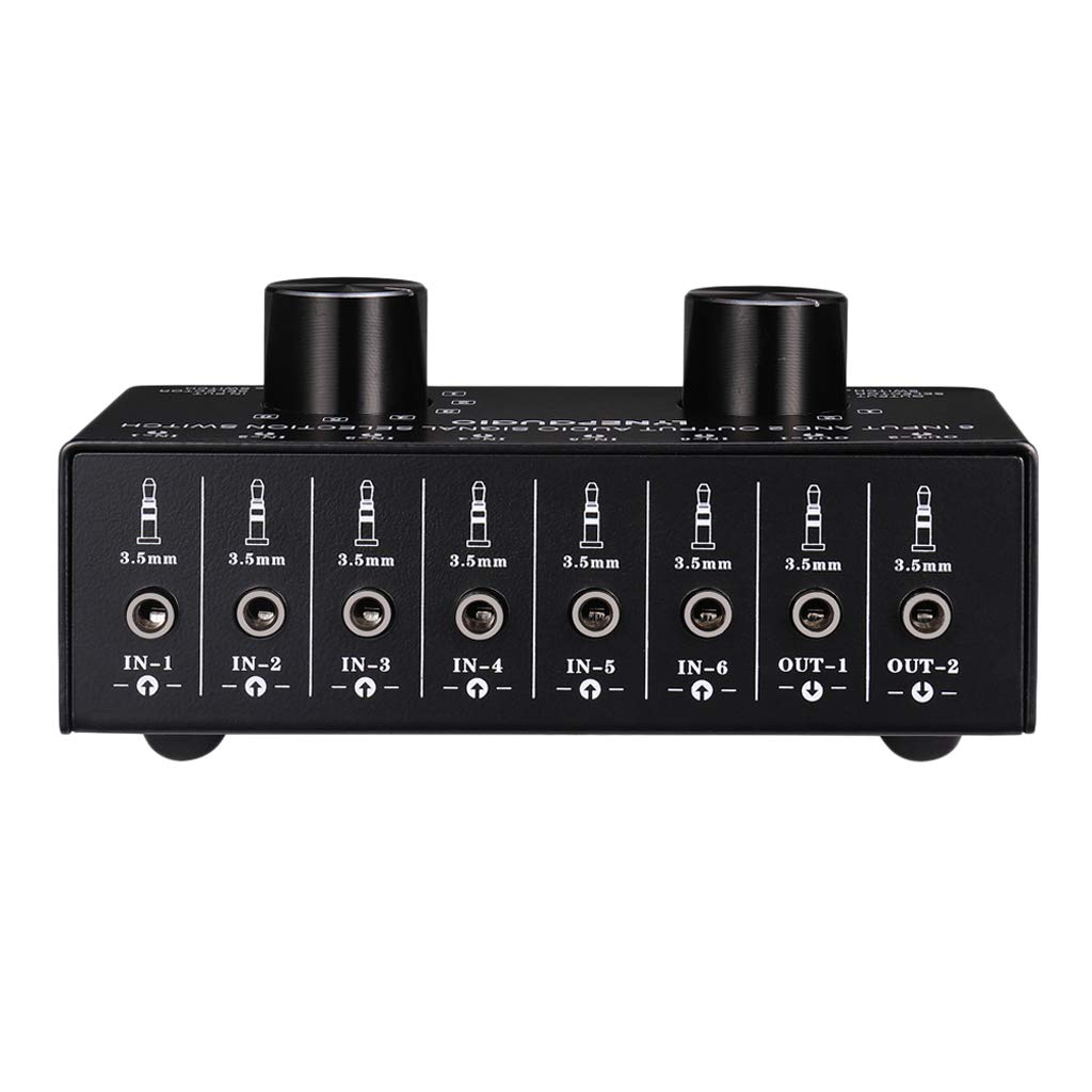 6 entradas y 2 salidas estéreo de selección de señal de audio conmutador de altavoz de 3,5 mm