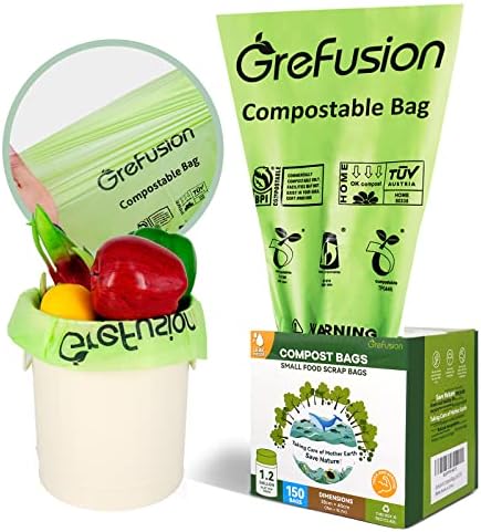 GreFusion Compostable Trash Bags for Kitchen Compost Bin 1.2 Gallon,150 Count,Compost Bags Small for Food Scrap Waste Bags for Countertop Bin Certified by BPI,ASTM D6400 and OK Compost GreFusion Compostable Trash Bags for Kitchen Compost Bin 1.2 Gallon,150 Count,Compost Bags Small for Food Scrap Waste Bags for Countertop Bin Certified by BPI,ASTM D6400 and OK Compost