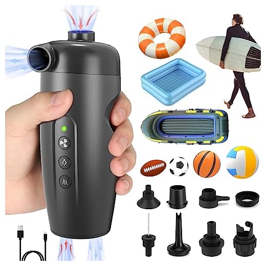 Elektrische Luftpumpe 20PSI, 8 in 1 Inflate und Deflate Tragbare Kompakte Pumpe USB Aufladbar mit Luftdüse, Schnellfüllpumpe für Aufblasbare Matratze, Boot, Luftmatratze Pool, Schwimmring