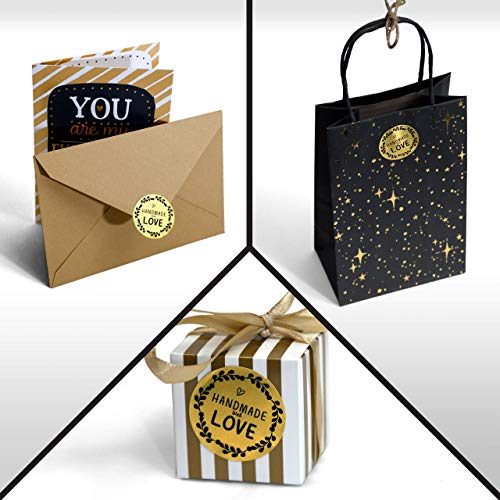 Kenco 1.5" Inch Handmade With Love Stickers, Made In The Usa! For Envelopes, Boxes, Packaging And More - 500 Labels Per Roll (1 Pack 500 Stickers, Gold Foil) #TOP3