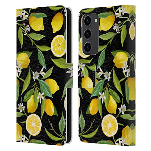 Étui Portefeuille Samsung S23+ Cuir Haroulita avec Motif Floral Citron