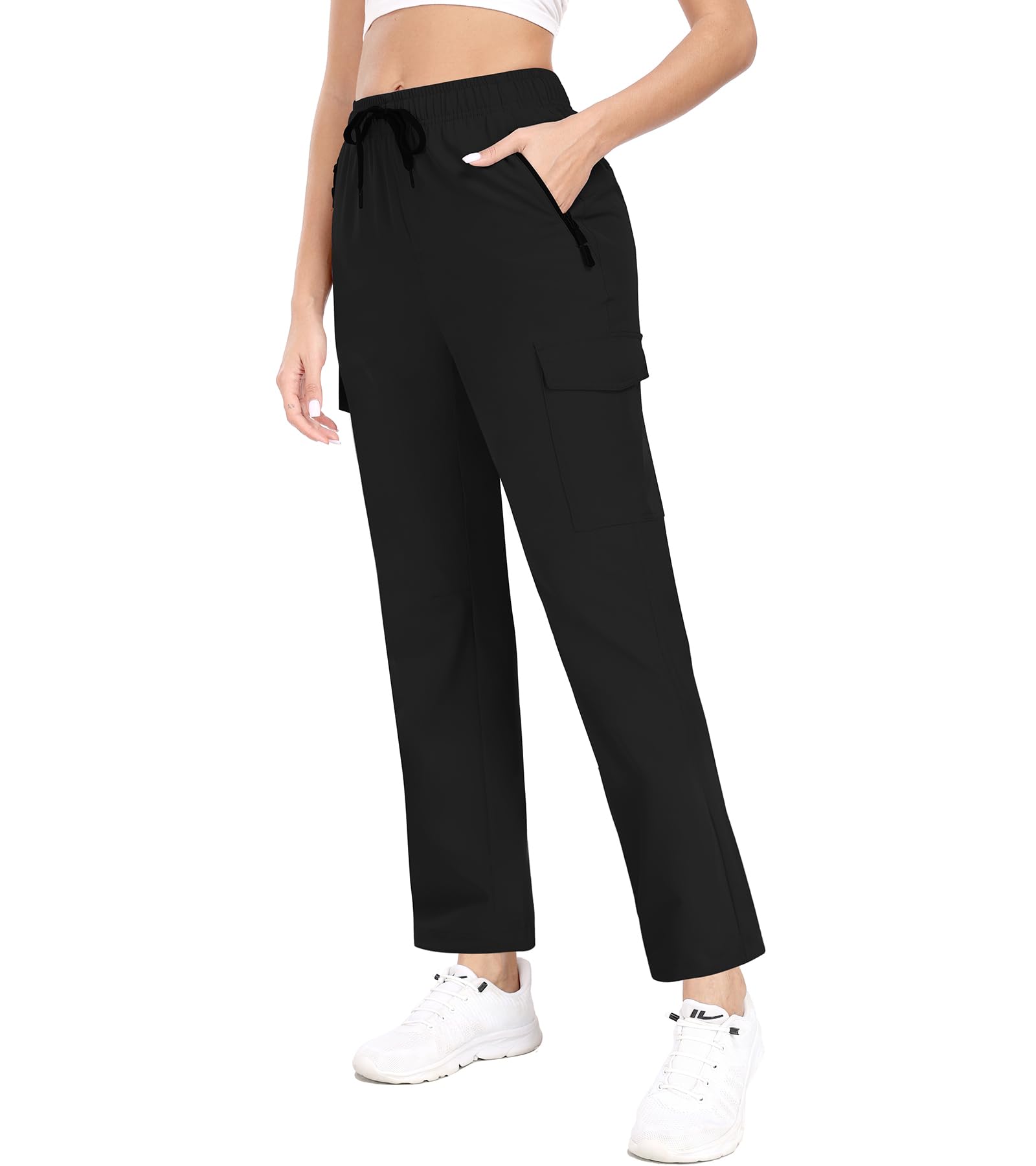 TZDNI Cargo Pants Women Water Resistant Joggers with Pockets Hiking Pants Lightweight Quick Dry Elastic Waist Pants HH2412