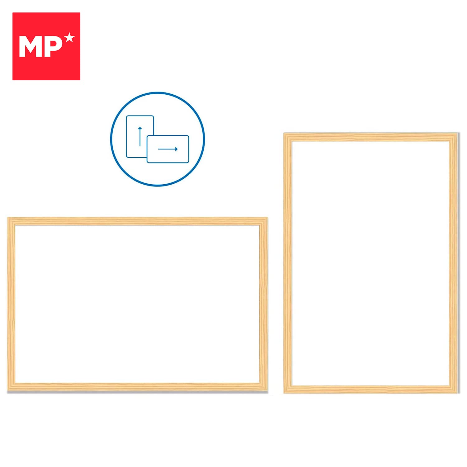 MP-Pizarra Blanca, Rotulador Incluido, Marco Madera Natural, Resistente, Fácil de Borrar, 90x60, Ideal para Colegios, Tiendas, Hogares y Oficinas. Fácil Instalación, para Colgar, No Magnética.