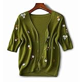 HJUGHPN Blusas para mujer, suéter de punto de manga corta, suéter de punto bordado para mujer