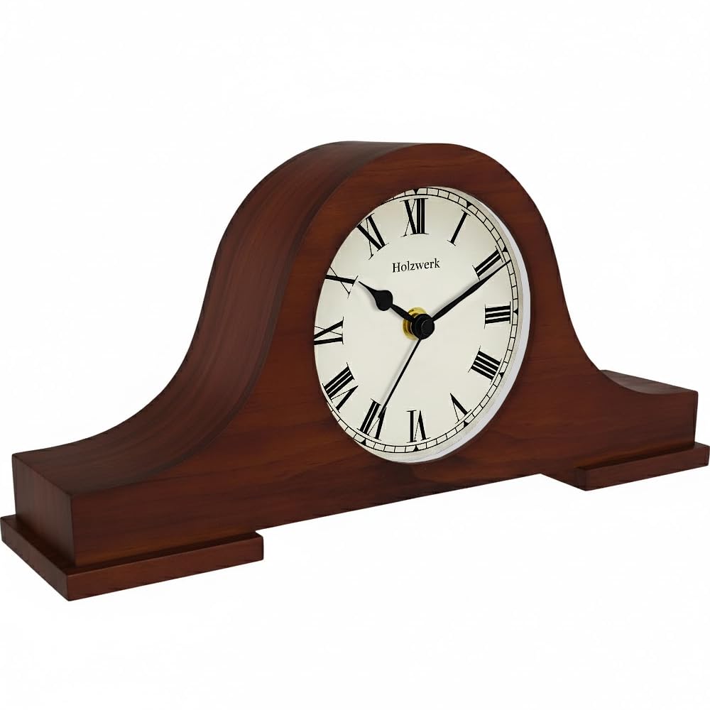 Holzwerk Madera Vintage Rustico Retro Reloj de Mesa Marrón Tradicional Reloj de Mesa Elegante Reloj de Mesa de Madera Sin Tictac Silencioso Números Romanos Números Reloj de Chimenea Salón Cocina Reloj