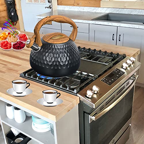 Starbbq 2.8 Quart Teapot For Stovetop Stainless Steel Whistling Tea Kettle For Stove Top Handle And One-Touch Open And Close Button (Black） #TOP6