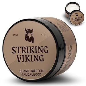 Striking Viking Sandalwood Beard Softener for Men – Non-Greasy Cream Formula With Natural Ingredients for Hydrated and Refreshing Beards (4oz)