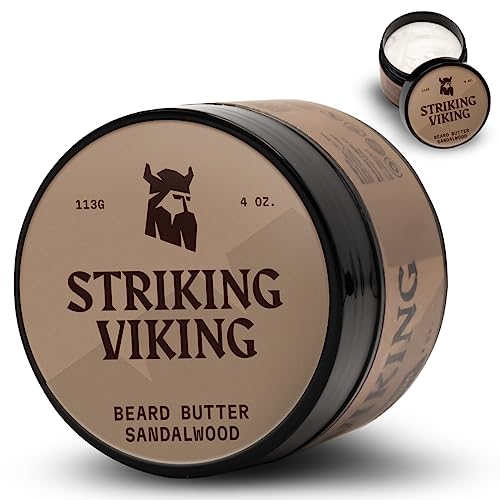 Striking Viking Bart Butter für Herren – 4 oz, natürlicher Halt, Sandelholzduft – Nicht fettende, feuchtigkeitsspendende Bartpflege Bartcreme mit Sheabutter – Hält Gesichtshaar frisch & gepflegt