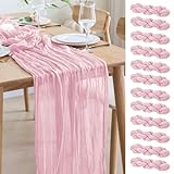 Asee'm 12 caminos de mesa de gasa de 300 x 90 cm, color rosa claro, boho transparente, camino de mesa, boda, gasa, tela de queso rústico, para novia, ducha o fiesta