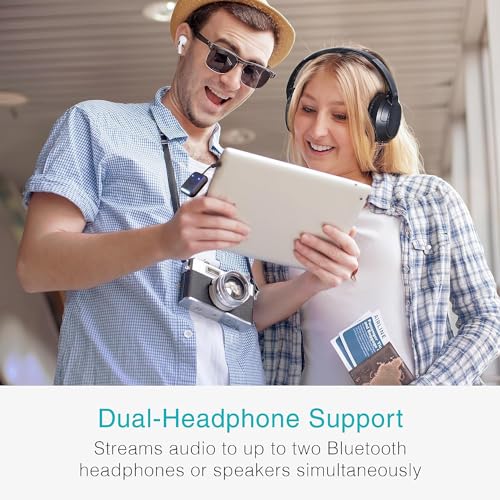 Image of MEE Audio Connect Air in-Flight Bluetooth Wireless Audio Transmitter, with Extra Dual 3.5mm Jack AUX Adapter, for up to 2 AirPods /Other Headphones; Works with All 3.5mm Aux Jacks, Black