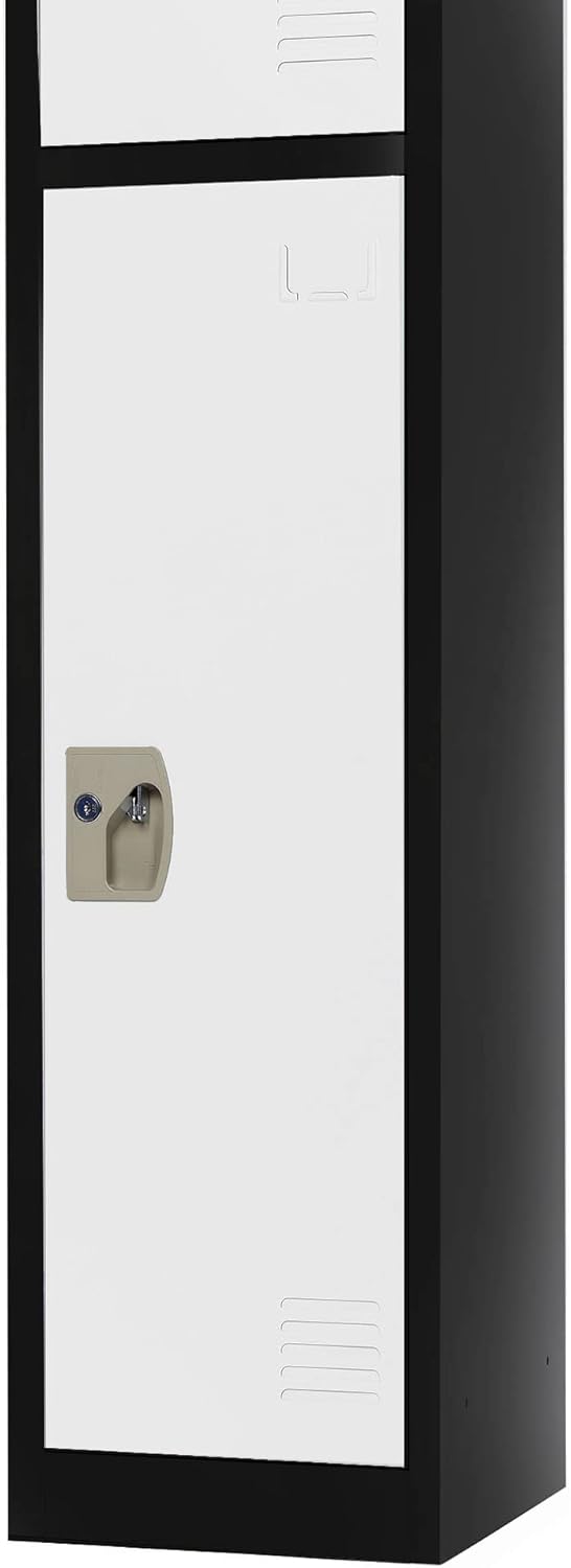 AdirOffice Large Steel Metal Storage School Locker - Single Tier Free Standing Storage Compartment - Secure Colorful Spacious Organizer Ideal for Academic and Commercial Use (Black Body/White Door)