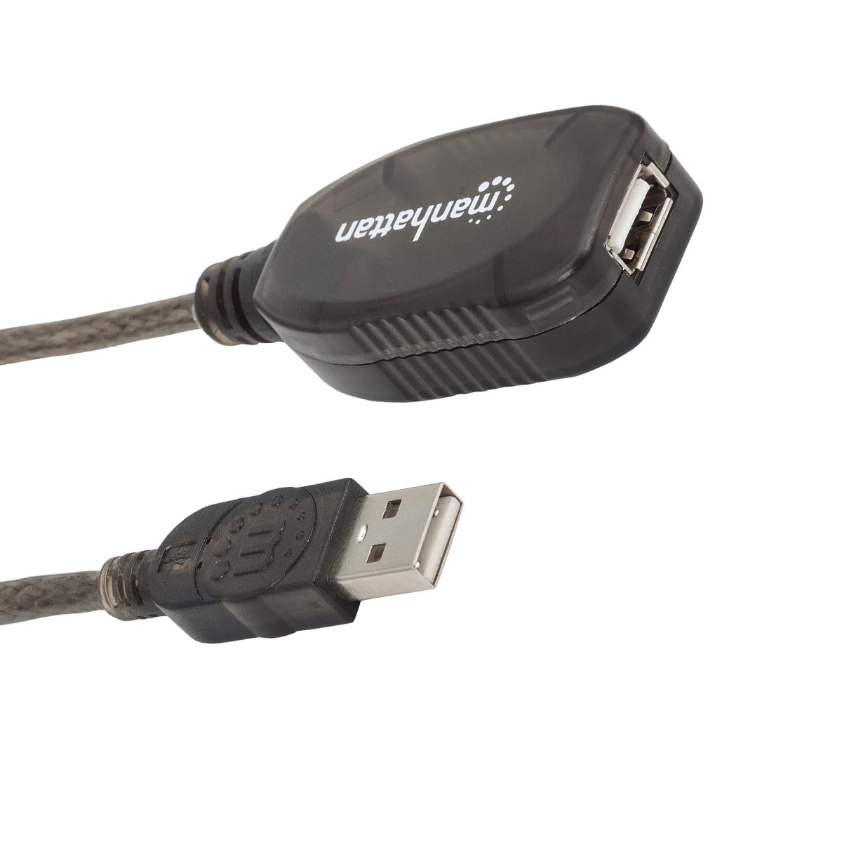 Manhattan Kabel przedłużający USB-A do USB-A 20 m, męski na żeński, aktywny, 480 Mb/s (USB 2.0), z łańcuchem, wbudowany wzmacniacz, Hi-Speed USB, czarny, 3-letnia, zapakowany