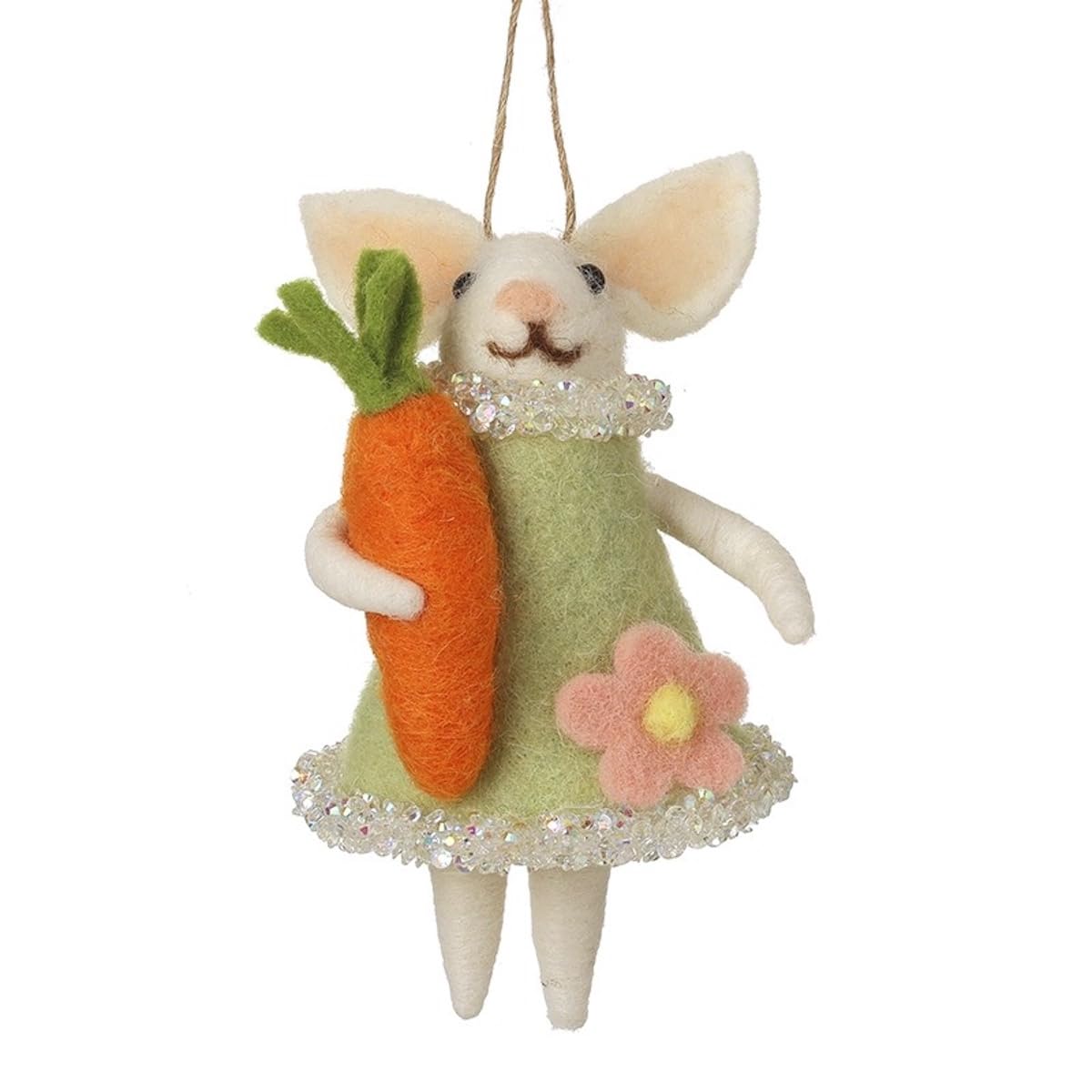 Heaven Sends Multicoloured Felt Mouse In Sparkly Dress With Carrot Easter Decoration