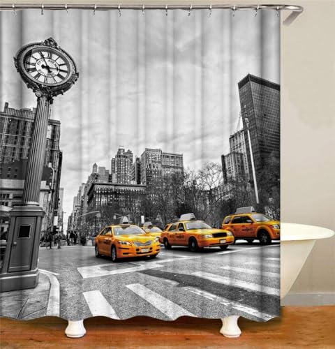 okoikfc Rideau Douche Anti Moisissure 3D New York, Rideau de Douche 180x200 cm Taxi de Rue, Rideaux Baignoire Imperméable Lavable Tissu Polyester Rideaux...