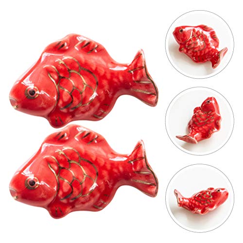 ABOOFAN 2Pcs Cerâmica Pauzinhos Titular Red Goldfish Em Forma de Titular Suporte Faca de Jantar Colh