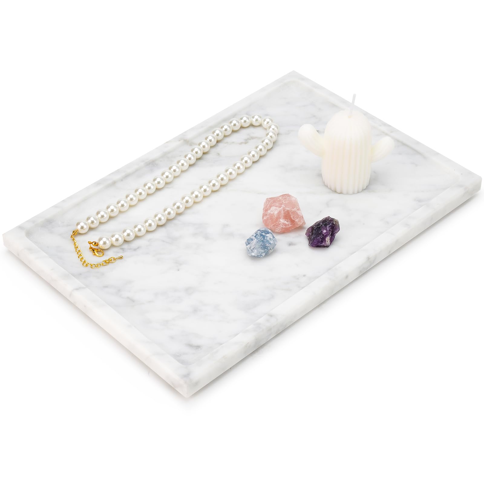 Real Luxurious Natural Marble Tray - 12x8 Inch Marble Vanity Tray for Perfume Display, Jewelry Organizer, Bathroom & Home Decor -Heavy Duty Non-Slip Stone Tray (Non-Resin/Non-Ceramic)