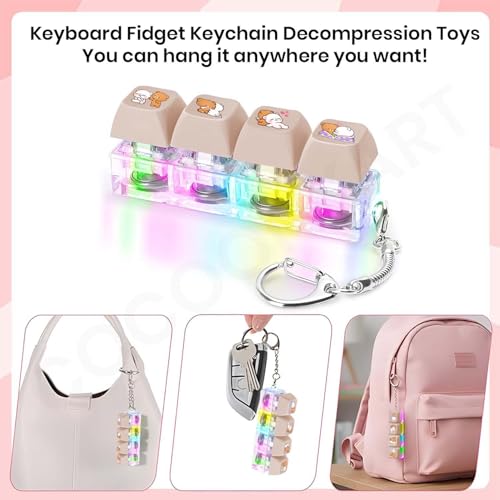 Image of 4 in 1 Cute Cartoon Lighting Keyboard Fidget Toys Adults Fidget Keyboard Clicker with LED Light Keychain Sensory Toys for Anxiety Stress Relief (Cute Couple Bear)