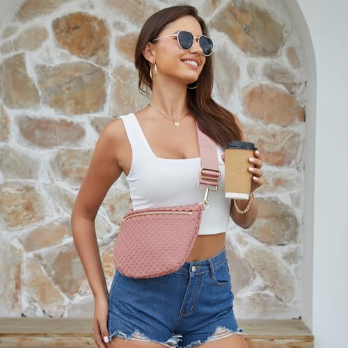 Image of Woven Crossbody Bags For Women, Checkered PU Waist Pack Travel Sling Bag