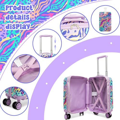Image of Kids Carry on Luggage Sets 2 Piece Rolling Suitcases for Girls Women with Wheels Suitcase with Travel Pillow Airplane Approved