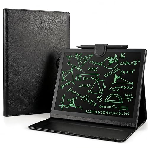 DPEDUAI LCD Writing Tablet with Leather Cover – Reusable Electronic Notepad for Meetings, Office & Travel | Includes Stylus & USB Cable, 10' Screen, Black