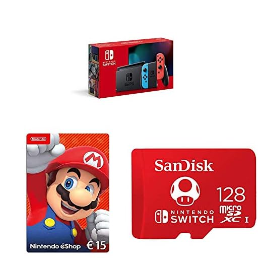 Nintendo Switch Konsole - Neon-Rot/Neon-Blau (2019 Edition) + 51 Worldwide Games [Nintendo Switch] + SanDisk microSDXC UHS-I-Karte für Nintendo Switch 64 GB