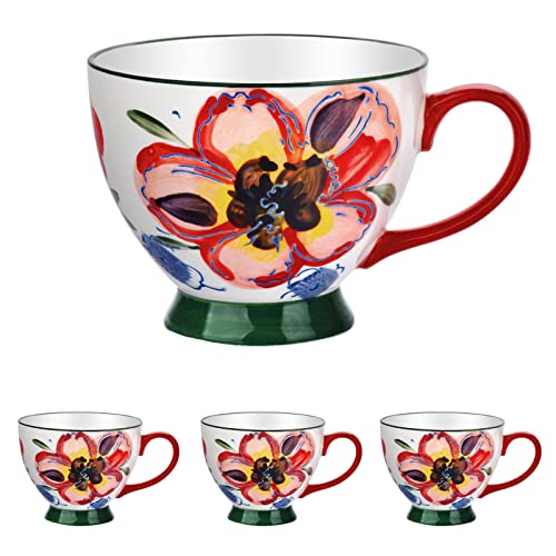 Awanber große Keramik-Kaffeetasse, handgefertigt, für Kaffee, Milch, Tee, tolles Geburtstags- und für Frauen, Mädchen, Muttertagsgeschenke für Mutter, Ehefrau, Freundin, 4 Stück Cover
