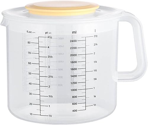 Dsxnklnd Taza medidora de 2.5L para hornear con tapa, taza de mezcla de plástico transparente, 6.18 x 6.96 x 1.73 pulgadas