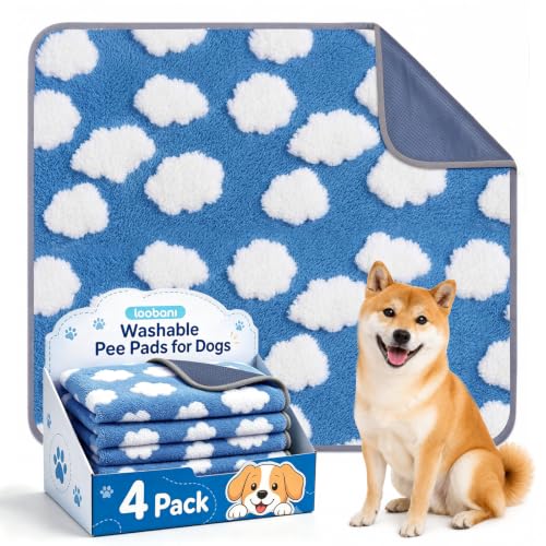 Image of LOOBANI 4 Pack Washable Pee Pads for Dogs, Floor, 30 inchx34 inch,Blue | Fast Absorbent Reusable Dog Mat, Non-Slip & Waterproof Pet Whelping Pads For Puppy Playpen, Whelping Box, Potty Training