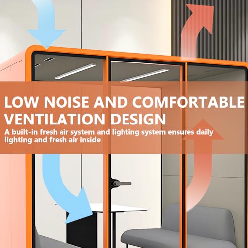 Cabina de sonido para oficina con privacidad acústica - Cabina insonorizada con estructura de placa de acero y marco naranja con esquinas curvas, tamaño 70.27×90.55 pulgadas miniatura 5