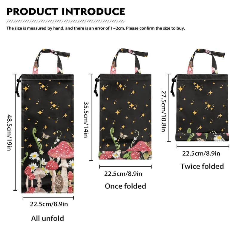 Image of Mushroom Car Garbage Bag Hanging, Cartoon Butterfly Daisy Foldable Auto Trash Bag with Adjust Handle, Yellow Star for Stable, Seatback Use