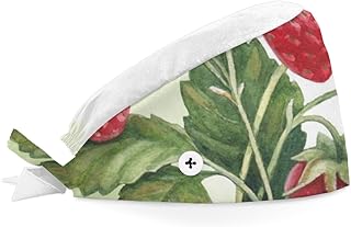 Bouffant Scrub Caps Printed Working Surgical Cap Strawberry Fruitful Nurse Hats with Buttons and Sweatband Adjustable Tie Back Hat for Women Men Multi Color