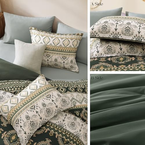 Image of Geniospin Queen Comforter Set - 7 Pieces Bedding Set, Boho Bed in A Bag, Lightweight Soft Aztec Bedding, All Season Bed Comforter Set with Sheets, Pillowcases & Shams