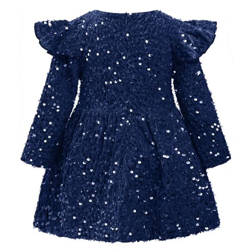IBTOM CASTLE Baby Girl Velvet Dress Long Sleeve Sequins Ruffle Birthday Party Christmas Wedding Kids Fall Winter Clothes3