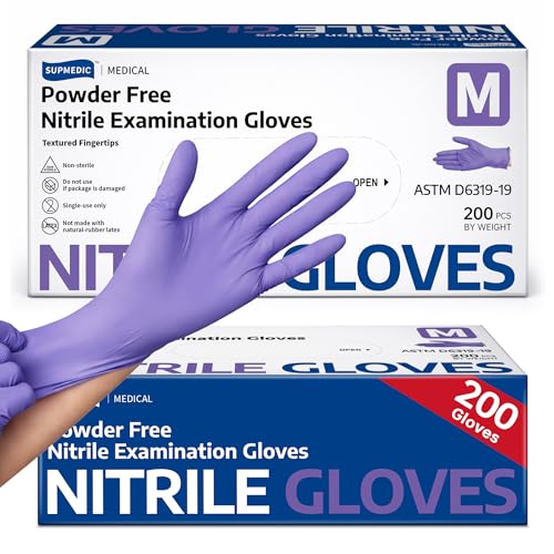 Supmedic Medical Soft Max™ Nitrile Disposable Gloves, 200 Ct Latex-Free Powder-Free Chemo Rated Food Safe Cleaning Exam Glove (Medium)