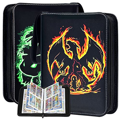 Raccoglitore Carte 400 Tasche 50 Sleeves Rimovibili, Album per Carte in pelle con chiusura a cerniera, Compatibile con varie Album Carte Collezionabili del Fumetto del Personaggio(Nero)