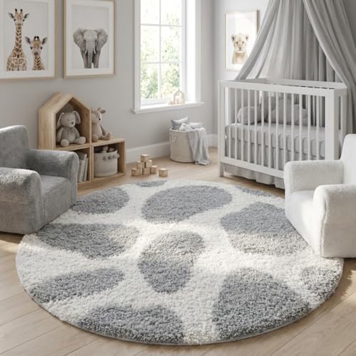 Image of Shaggy Polyester Microfiber Round Rug Carpet for Living Room | Ultra Soft Fluffy Plush Area Rug | Anti-Skid Non-Slip Backing | Washable Carpet for Bedroom- (4x4 feet, A3, Round)