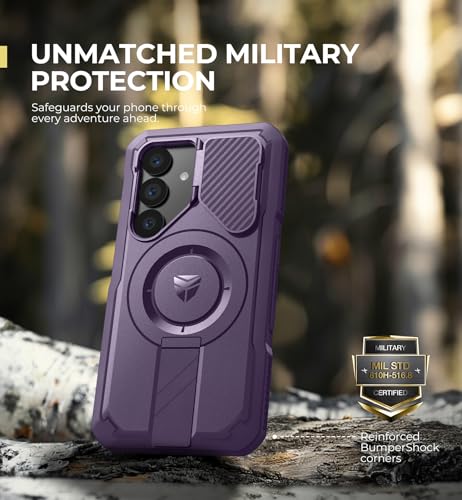 Image of Dexnor for Samsung Galaxy S25 Case with Camera Cover & Adjustable Kickstand & Built-in Screen Protector, Magnetic Rugged Shockproof Bumper Cases Heavy-Duty Protective Cover (2025),Phantom Purple
