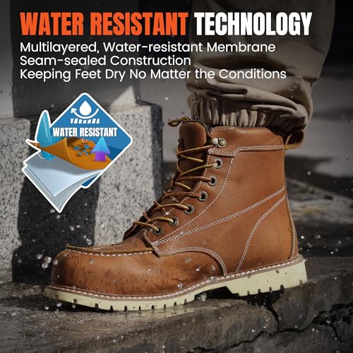 DURAWERK Men's Composite Toe Work Boots, Non-Slip Safety Shoes, Water-Resistant Leather Construction Boots4